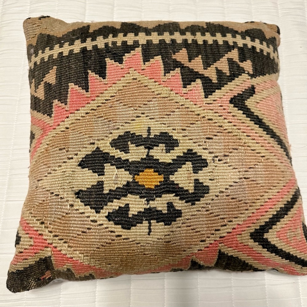 Beautiful Coral & Neutral Turkish Rug Accent Pillow